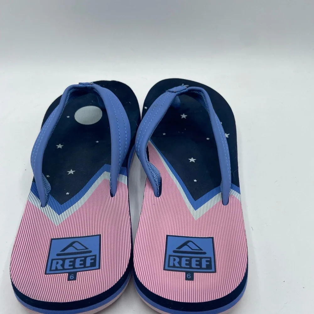 Reef Blue and Pink Flip Flops girls size 6